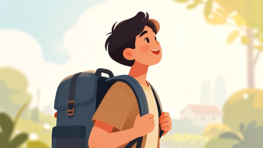 Illustration%20of%20a person setting out on a journey with a backpack, bright morning light, hopeful expression