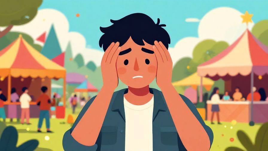 Illustration%20of%20a person shaking their head in disbelief, bright colorful outdoor festival background