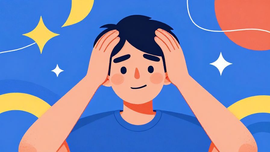Illustration%20of%20a person shaking their head with a sincere smile, abstract background with stars and curved lines, vibrant colors, illustrated style
