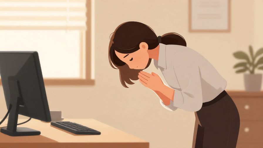 Illustration%20of%20a person showing gratitude by bowing lightly in a quiet office room, warm lighting