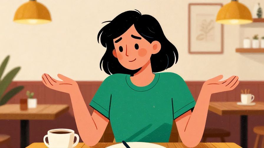 Illustration%20of%20a person shrugging lightly with a reassuring smile, cozy café background, vibrant colors, illustrated style