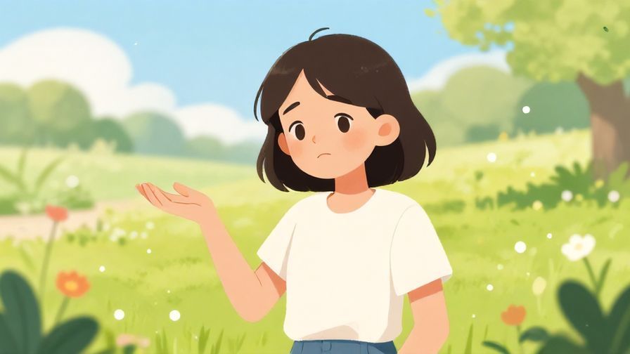 Illustration%20of%20a person shrugging lightly with a playful smile, bright sunny park background with soft dots and flowers, illustrated style