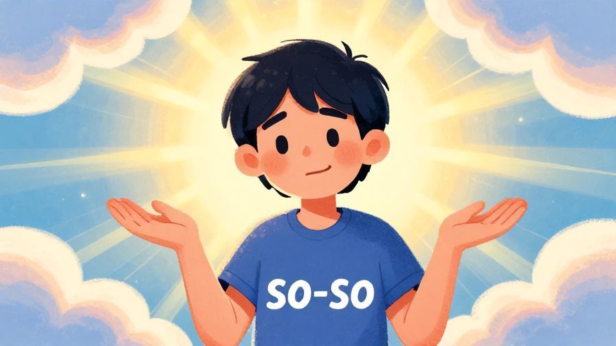 Illustration%20of%20a person shrugging with a playful smile, surrounded by soft clouds and gentle light rays, illustrating “so-so” mood, vibrant colors, illustrated style