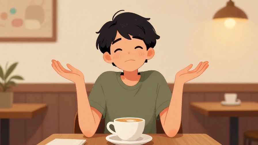 Illustration%20of%20a person shrugging with a sly smile, seated casually in a cozy cafe, warm tones and playful vibe