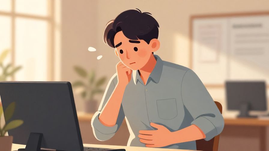 Illustration%20of%20a person slowly rubbing their stomach, thoughtful expression, office or school background, warm lighting, illustrated style
