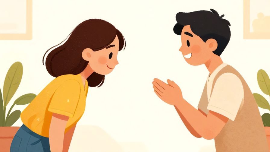 Illustration%20of%20a person smiling and bowing slightly%2c first meeting scenario%2c bright colors and warm atmosphere%2c illustrated style