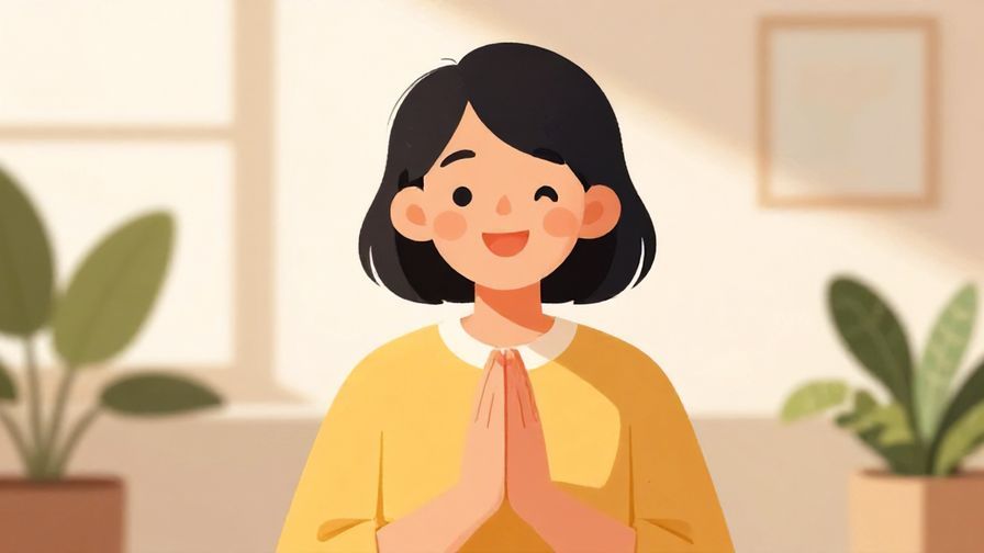 Illustration%20of%20a person smiling and clasping hands happily, in a bright room with plants and sunlight