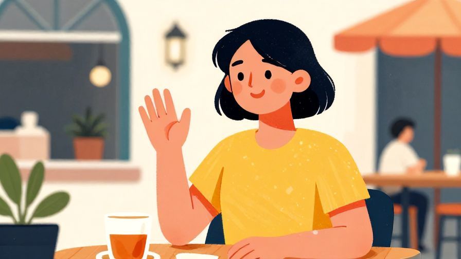 Illustration%20of%20a person smiling and gently waving a hand in a “slow down” gesture, sunny outdoor café, vibrant colors, illustrated style