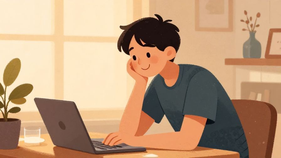 Illustration%20of%20a person smiling and leaning forward in a friendly chat, cozy room with warm light, illustrated style