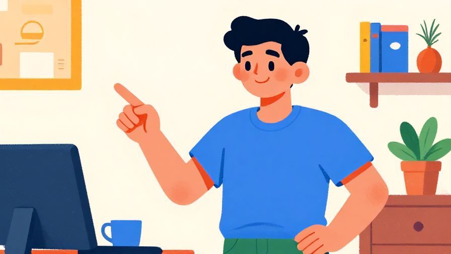Illustration%20of%20a person smiling and pointing with confident expression in a casual room, vibrant colors, illustrated style