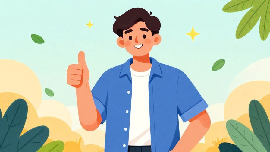 Illustration%20of%20a person smiling confidently with a thumbs-up, casual outdoor setting with floating leaves and stars, vibrant colors, illustrated style