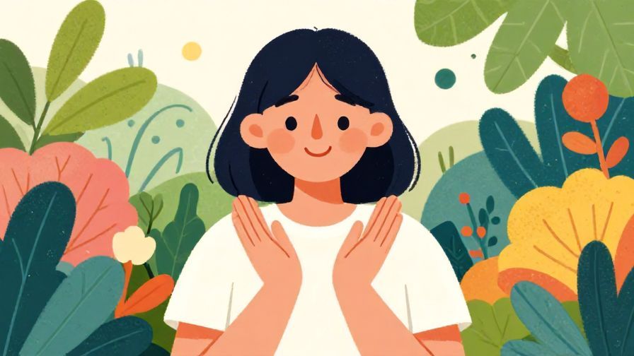 Illustration%20of%20a person smiling gently with hands open, peaceful garden background, vibrant colors, illustrated style