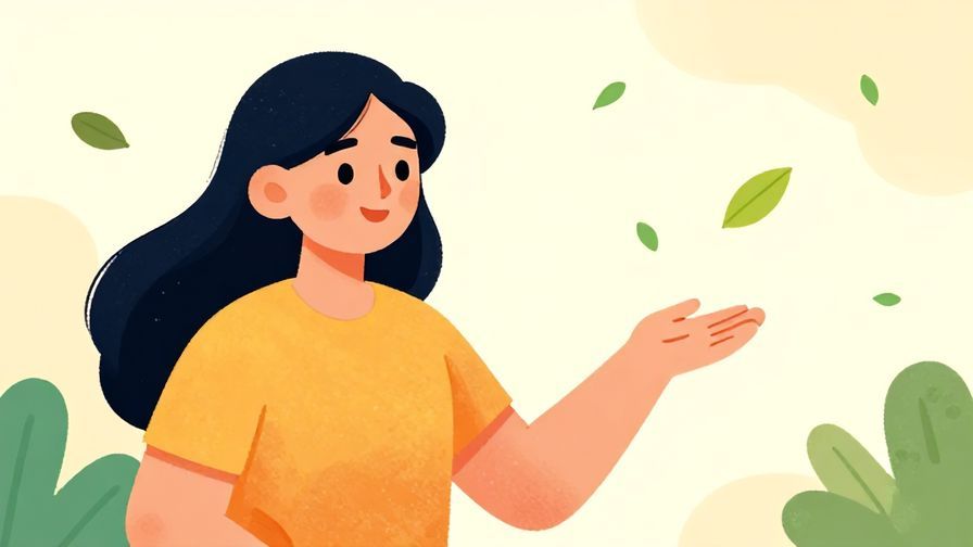Illustration%20of%20a person smiling kindly and gesturing reassuringly, with soft pastel background and floating leaves, vibrant colors, illustrated style