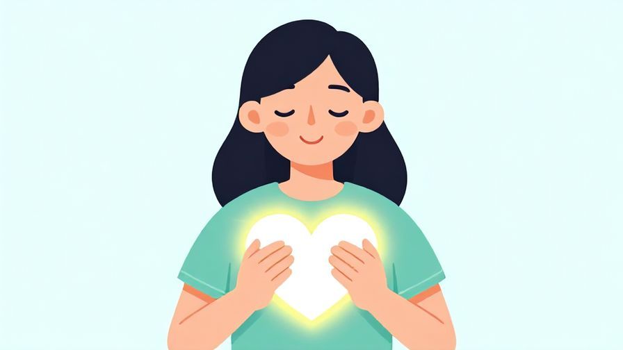 Illustration%20of%20a person smiling peacefully with a glowing heart, calm nature background