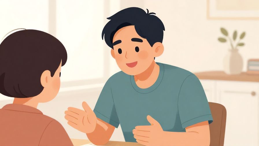 Illustration%20of%20a person smiling reassuringly%20while gesturing%20to%20calm%20someone%20down