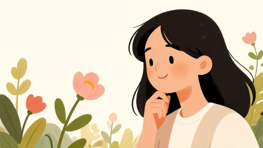 Illustration%20of%20a person smiling thoughtfully%20while%20looking%20at%20a%20blooming%20flower%20in%20spring%2C%20hopeful%20mood%2C%20illustrated%20style