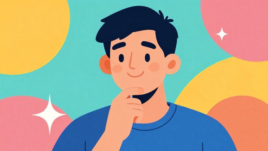 Illustration%20of%20a person smiling thoughtfully with a hand on chin, colorful background, illustrated style