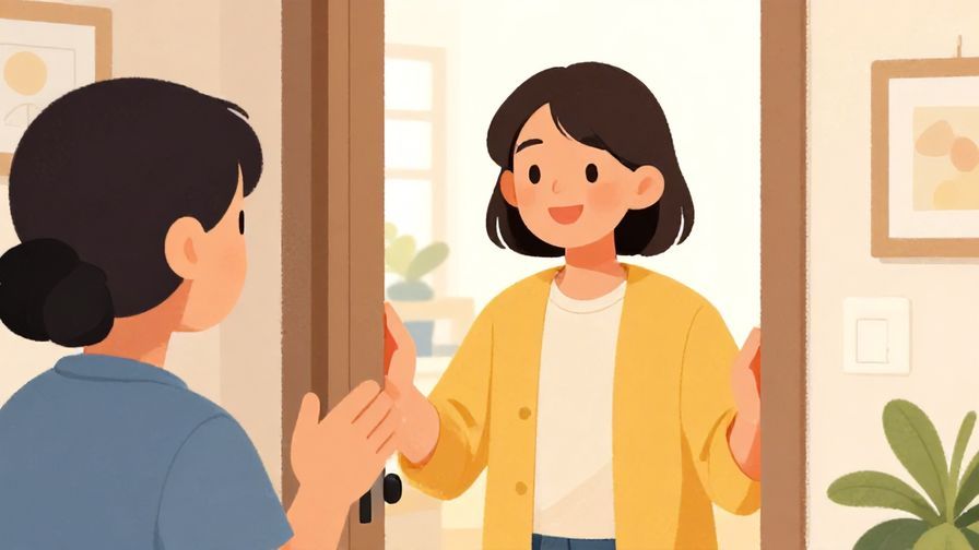 Illustration%20of%20a person smiling warmly and greeting someone at the door%2C home interior background%2C bright colors%2C illustrated style