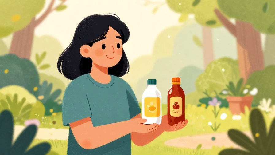 Illustration%20of%20a person smiling warmly, offering a choice between two items, with a soft garden background and gentle sunlight, vibrant colors, illustrated style