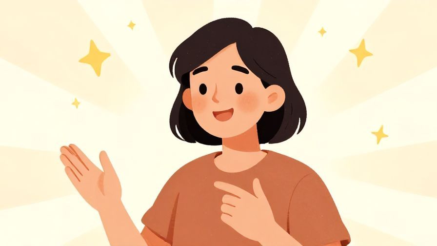 Illustration%20of%20a person smiling warmly while speaking, with soft sun rays and stars in the background, illustrated style
