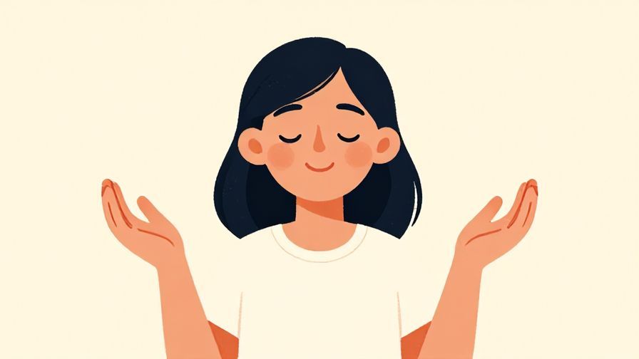 Illustration%20of%20a person smiling with hands raised in a calming gesture, soft warm background, illustrated style