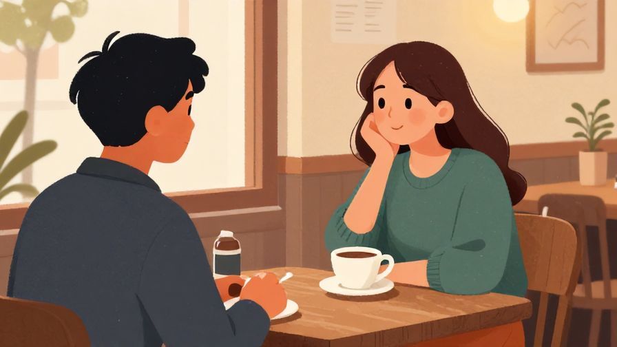 Illustration%20of%20a person softly asking someone to wait briefly, cozy indoor café setting, warm lighting, colorful illustration