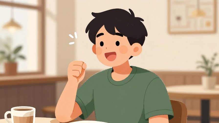 Illustration%20of%20a person speaking animatedly with a playful smile, casual café background