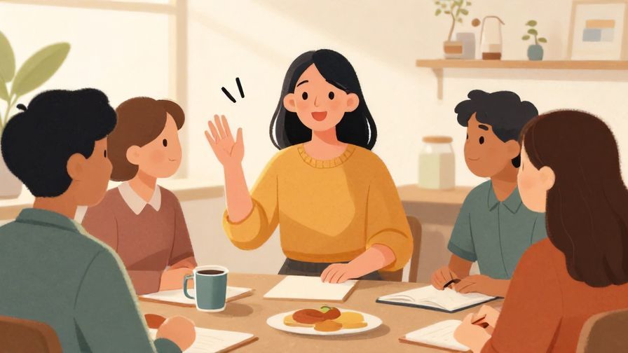 Illustration%20of%20a person speaking casually with a smile, relaxed group setting, natural lighting, illustrated style