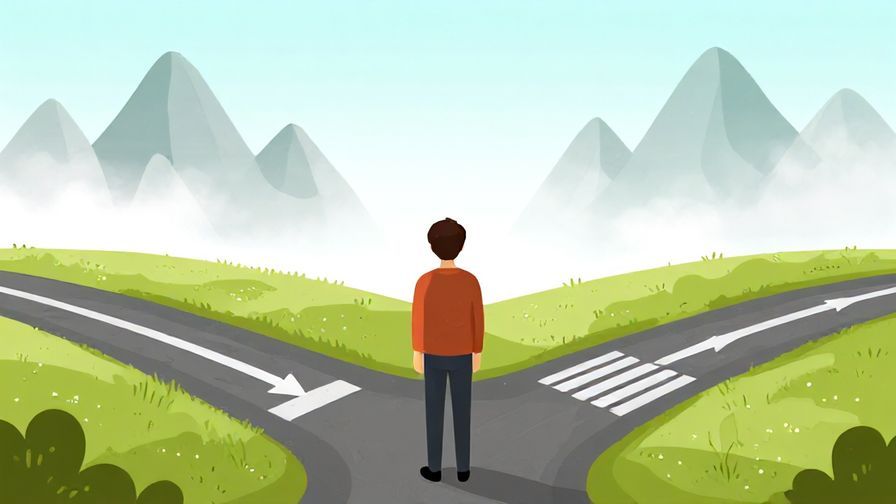 Illustration%20of%20a person standing at a crossroads looking thoughtful, with symbolic paths leading into misty mountains, illustrated style