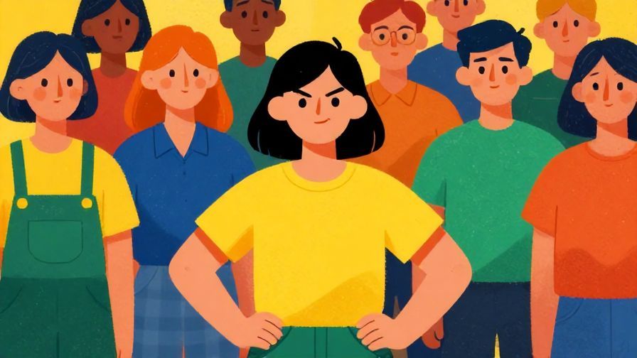 Illustration%20of%20a person standing firm in a crowd, expression defiant and confident, vibrant colors, illustrated style