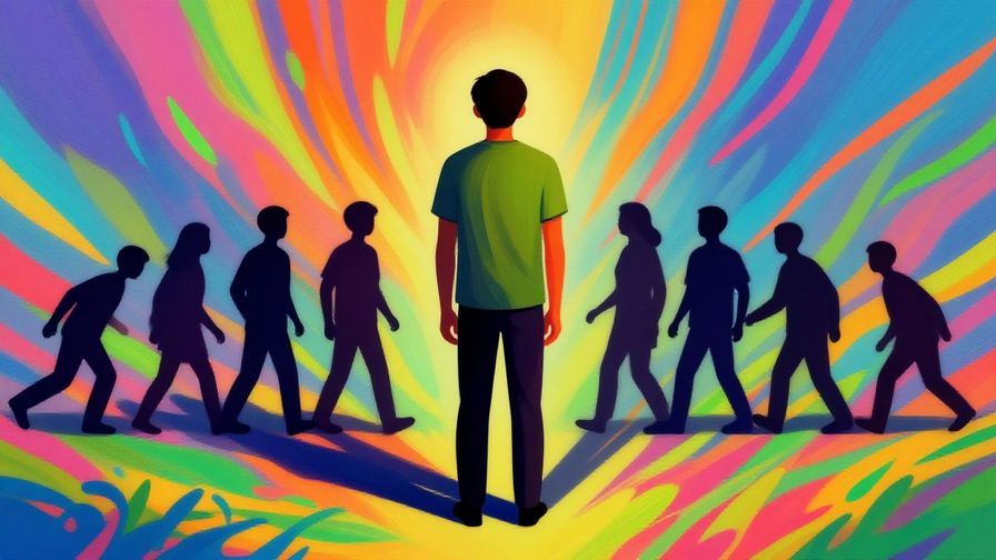 Illustration%20of%20a person standing tall while shadow figures of defeated people fall behind, vibrant colors, illustrated style