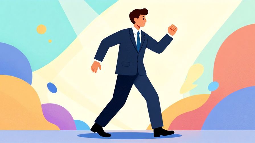 Illustration%20of%20a person stepping forward confidently with determination, formal suit, abstract shapes and light rays background, vibrant colors, illustrated style