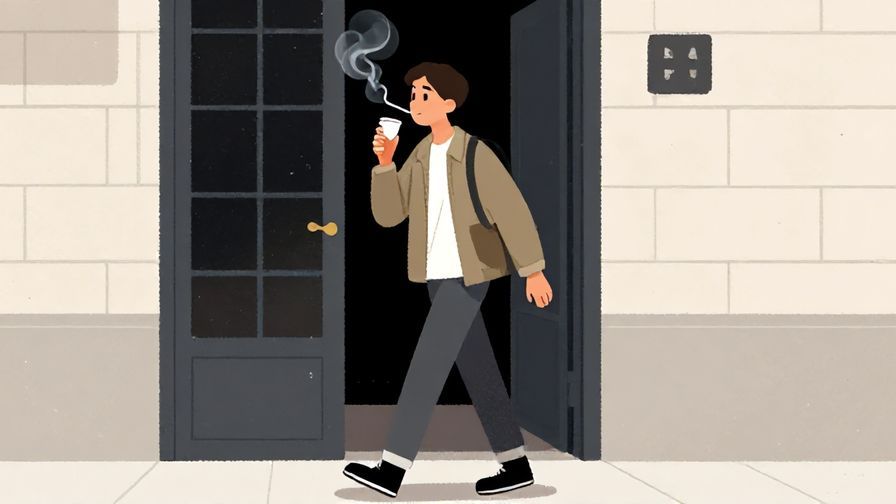 Illustration%20of%20a person stepping outside for a quick smoke break, casual urban setting, relaxed expression, illustrated style