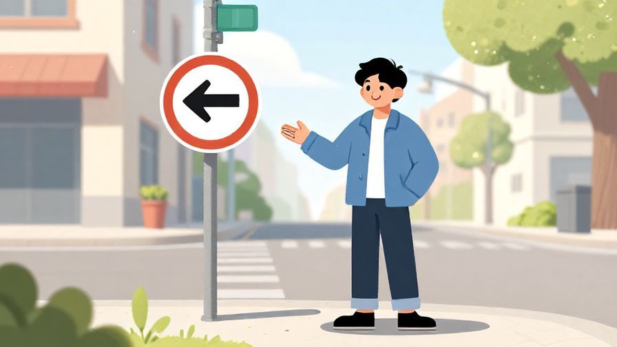 Illustration%20of%20a person suggesting a left turn with a playful smile, casual street corner, sunny day, illustrated style