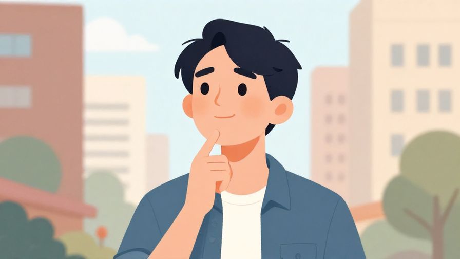 Illustration%20of%20a person tapping their chin and looking up thoughtfully, casual urban background, soft colors, illustrated style