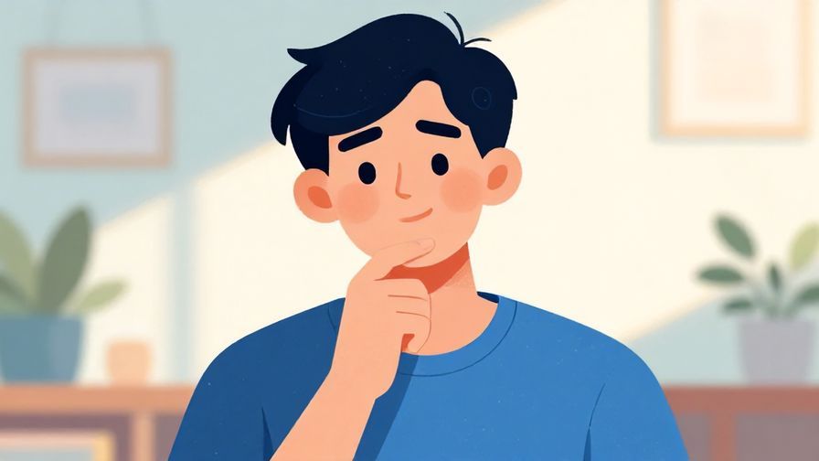 Illustration%20of%20a person thinking thoughtfully with a finger on their chin, casual background with soft lighting, vibrant colors, illustrated style