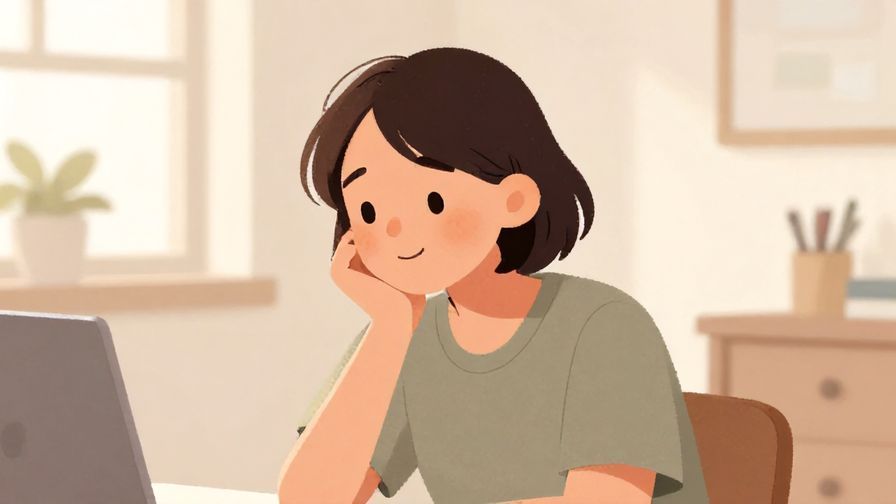 Illustration%20of%20a person thoughtfully considering an item with a gentle smile in a soft-lit room, illustrated style
