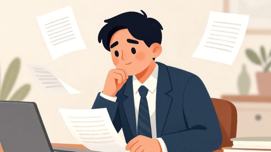 Illustration%20of%20a person thoughtfully considering information, formal setting with papers and soft lighting, vibrant colors, illustrated style