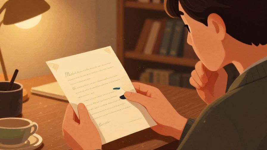 Illustration%20of%20a person thoughtfully replying to a letter, cozy study room, warm lighting, detailed textures