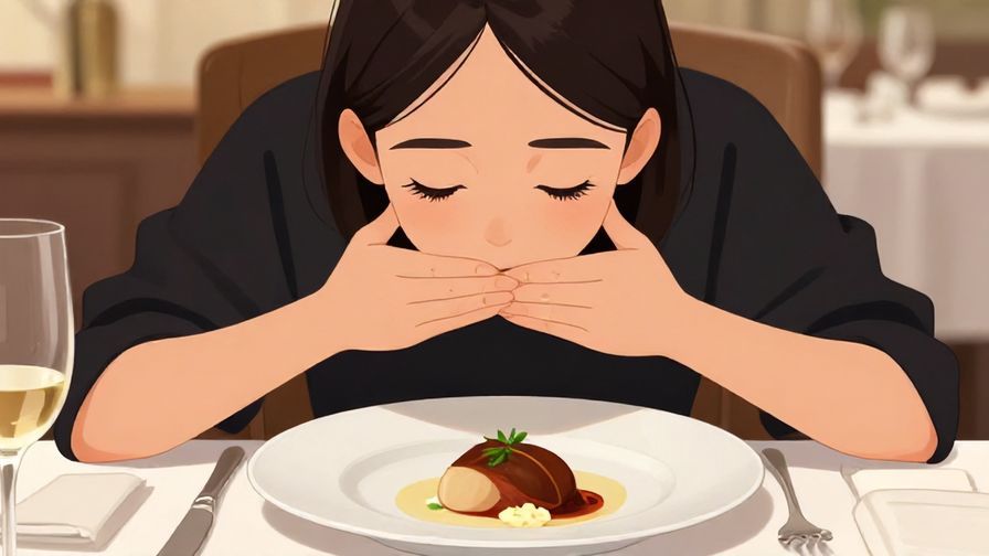 Illustration%20of%20a person thoughtfully savoring a gourmet dish, eyes bright with appreciation, surrounded by elegant table settings and soft lighting.
