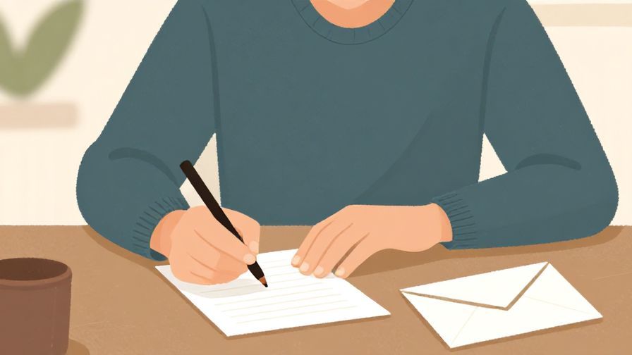 Illustration%20of%20a person thoughtfully writing a letter or email, calm indoor setting