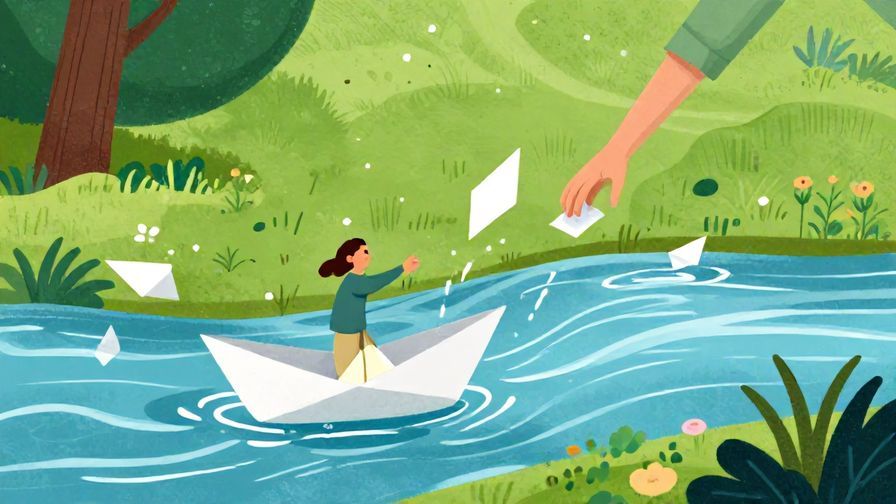 Illustration%20of%20a person throwing a paper boat into a flowing river, symbolizing leaving things to fate, detailed background, vibrant colors, illustrated style