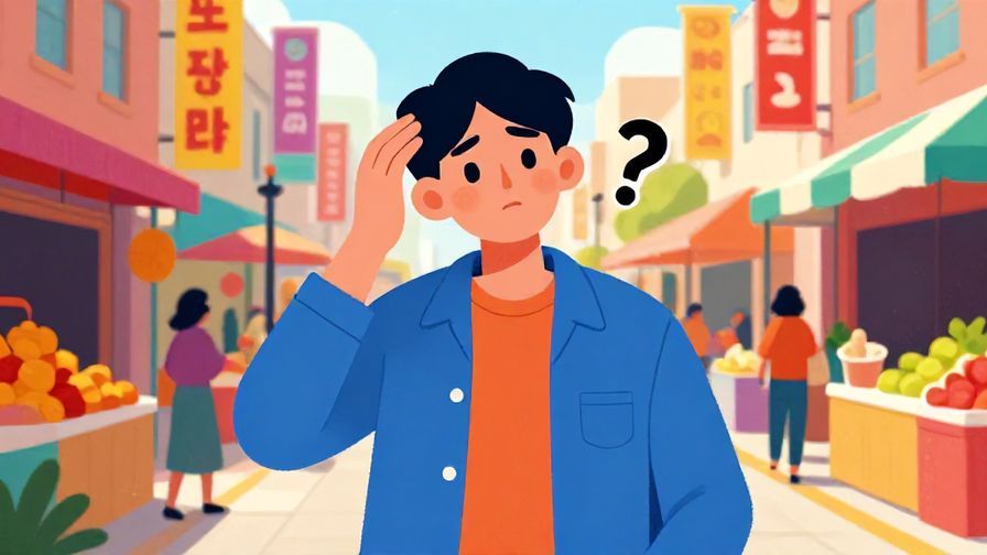 Illustration%20of%20a person tilting their head in confusion with a questioning look, standing by a colorful street market, vibrant colors, illustrated style