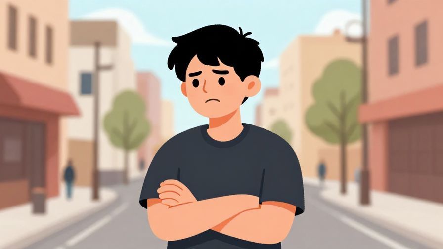 Illustration%20of%20a person turning away with arms crossed, a slightly annoyed but playful expression, urban street background, illustrated style