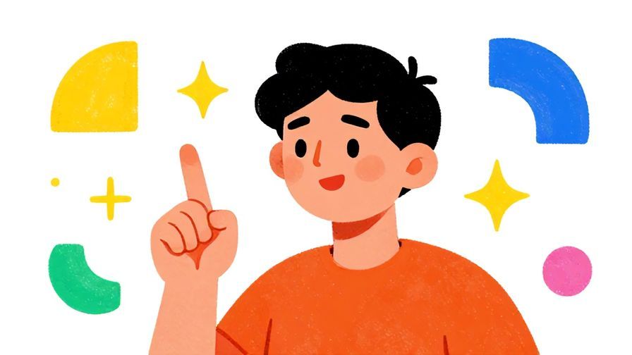 Illustration%20of%20a person wagging a finger playfully, surrounded by stars and half circles, vibrant and fun colors, illustrated style