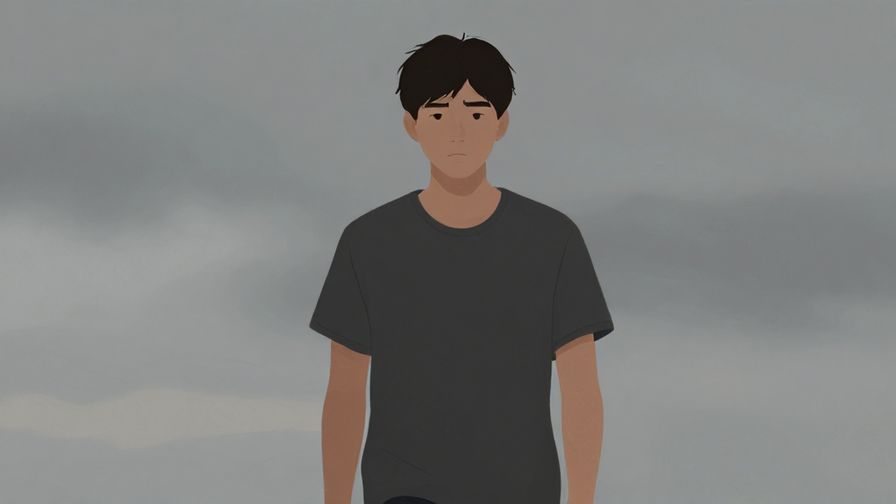 Illustration%20of%20a person walking away under a gray sky%2C serious expression%2C soft muted colors