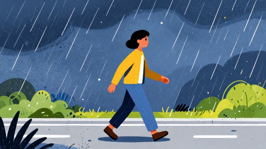 Illustration%20of%20a person walking confidently through a storm, head held high, vibrant colors, illustrated style