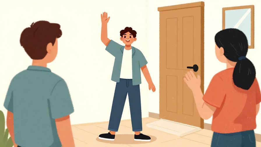 Illustration%20of%20a person waving casually to a friend arriving home, casual clothes%2C bright and cheerful colors%2C illustrated style