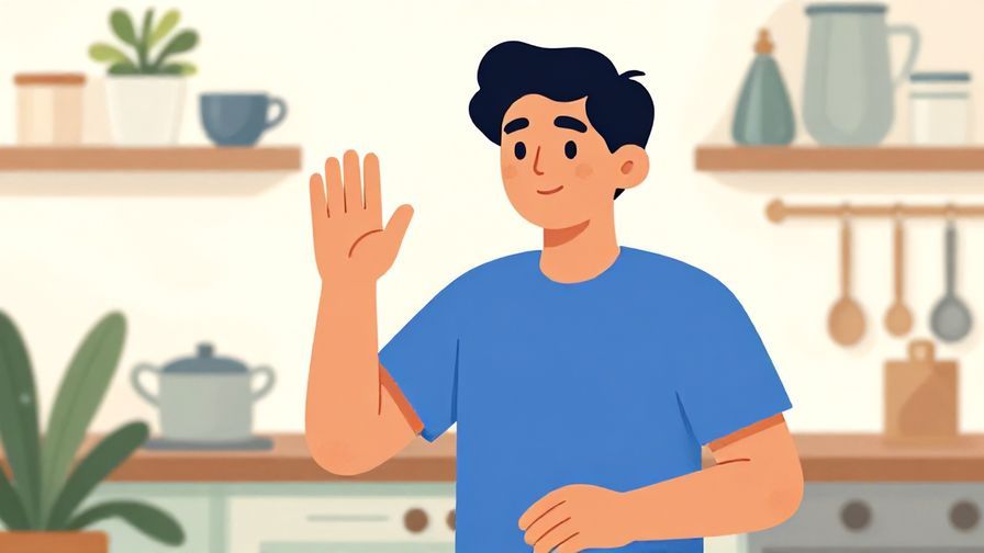 Illustration%20of%20a person waving for help subtly, asking for just a bit of assistance, bright kitchen background, illustrated style