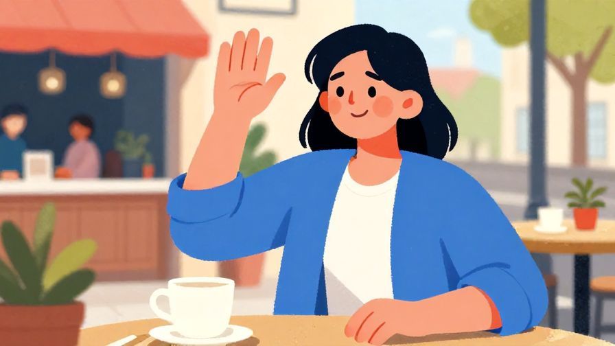 Illustration%20of%20a person waving their hand dismissively with a relaxed smile, in a sunny outdoor cafe, vibrant colors, illustrated style